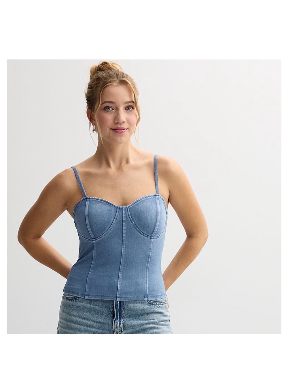 Almost Famous Bra Cup Knit Denim Bustier Top XL